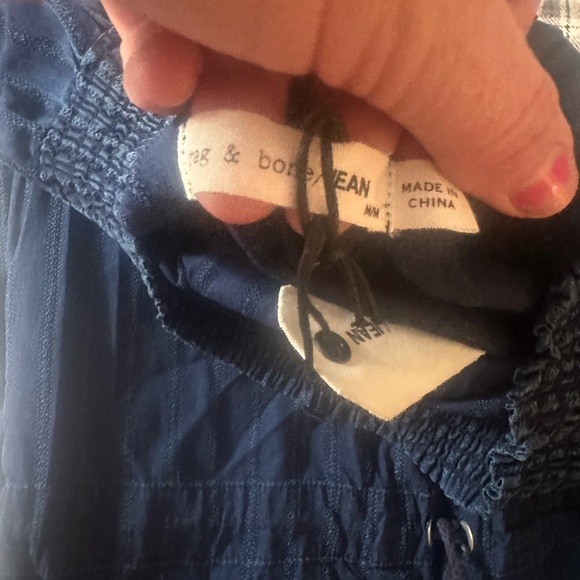 Rag & Bone Drew Off the Shoulder Cotton Drawstring Waist Dress In Indigo NWT M - Picture 12 of 16